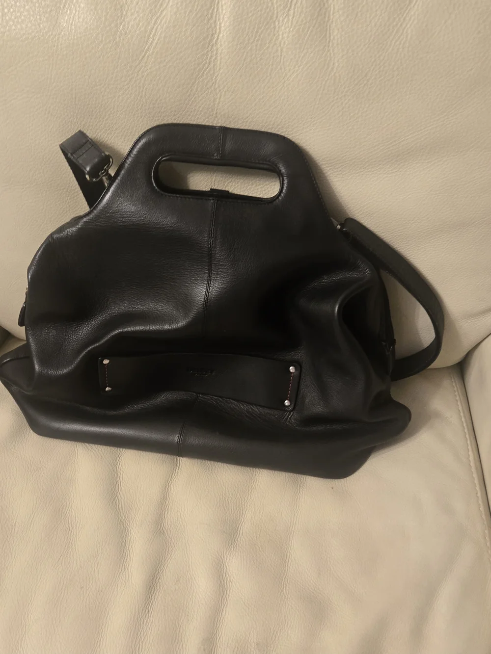 Structured Black Leather Tote with Cutout Handle